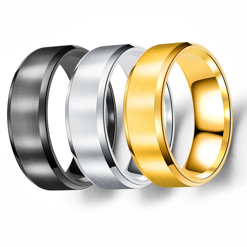 Klassiska mens uttalande ringar 8mm rostfritt stål ringband titan silver svart guld