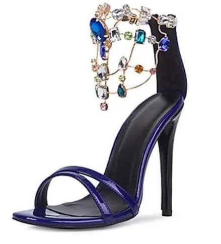 Mavi elmas Sandalet 2018 glitter Taklidi Sandalet Yaz burnu açık ünlü Düğün Ayakkabı Kadın Sandalias Mujer