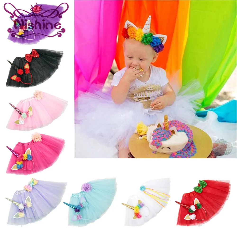 Nishine Newborn Tutu Sukienka z Unicorn Horn Pałąk Zestaw Girls Birthday Photography Rekwizyty Dzieci Sukienki Księżniczka Ubrania