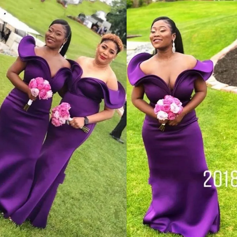 Regent Purple robes de demoiselle d'honneur pour le mariage 2019 printemps été hors épaule satin grande taille demoiselle d'honneur robes robe de demoiselle d'honneur africaine