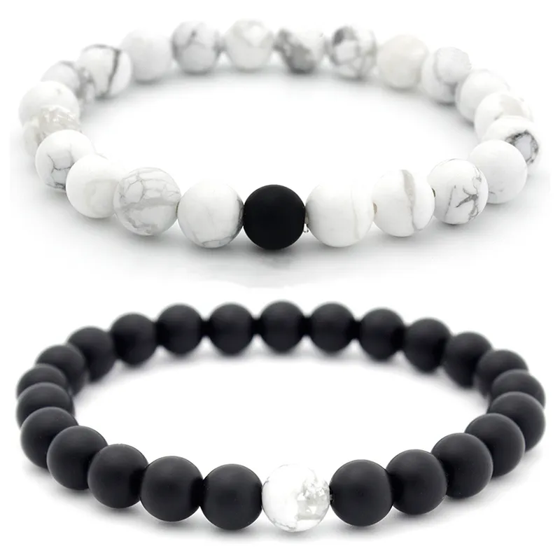 2 PCs/set Black White Casal Bracelet Charms Bracelete de Meditação de Yoga para homens Momen amantes Melhor amigo Presente de joias