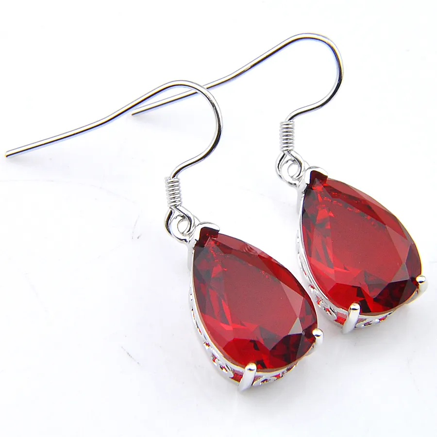 Grande promozione stile vintage goccia d'acqua rosso granato gemme tono argento deco zircone rosso donne regalo di festa orecchini