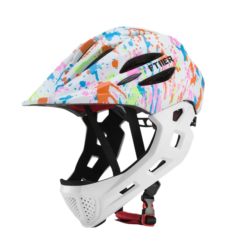 Ftiier Kid Bicycle Helmet Detachable Children Full Face Bike Helmet For Mountain Mtb Road Bike With Led Rear Light