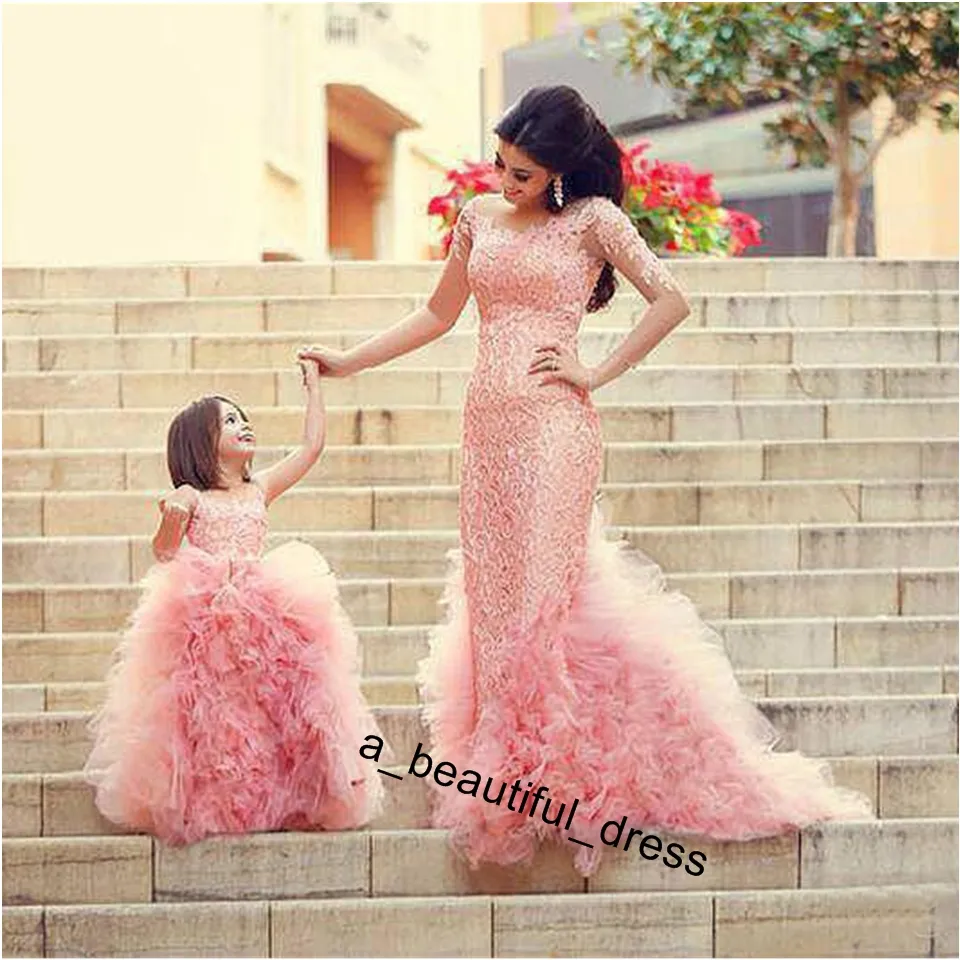 Blush Lace Princess communion dress with train with Crew Neck Tulle Gown for Weddings, Christmas, Birthdays, and Parties - FG1309 Blush Lace Princess communion dress with train with Crew Neck Tulle Gown for Weddings, Christmas, Birthdays, and Parties - FG1309