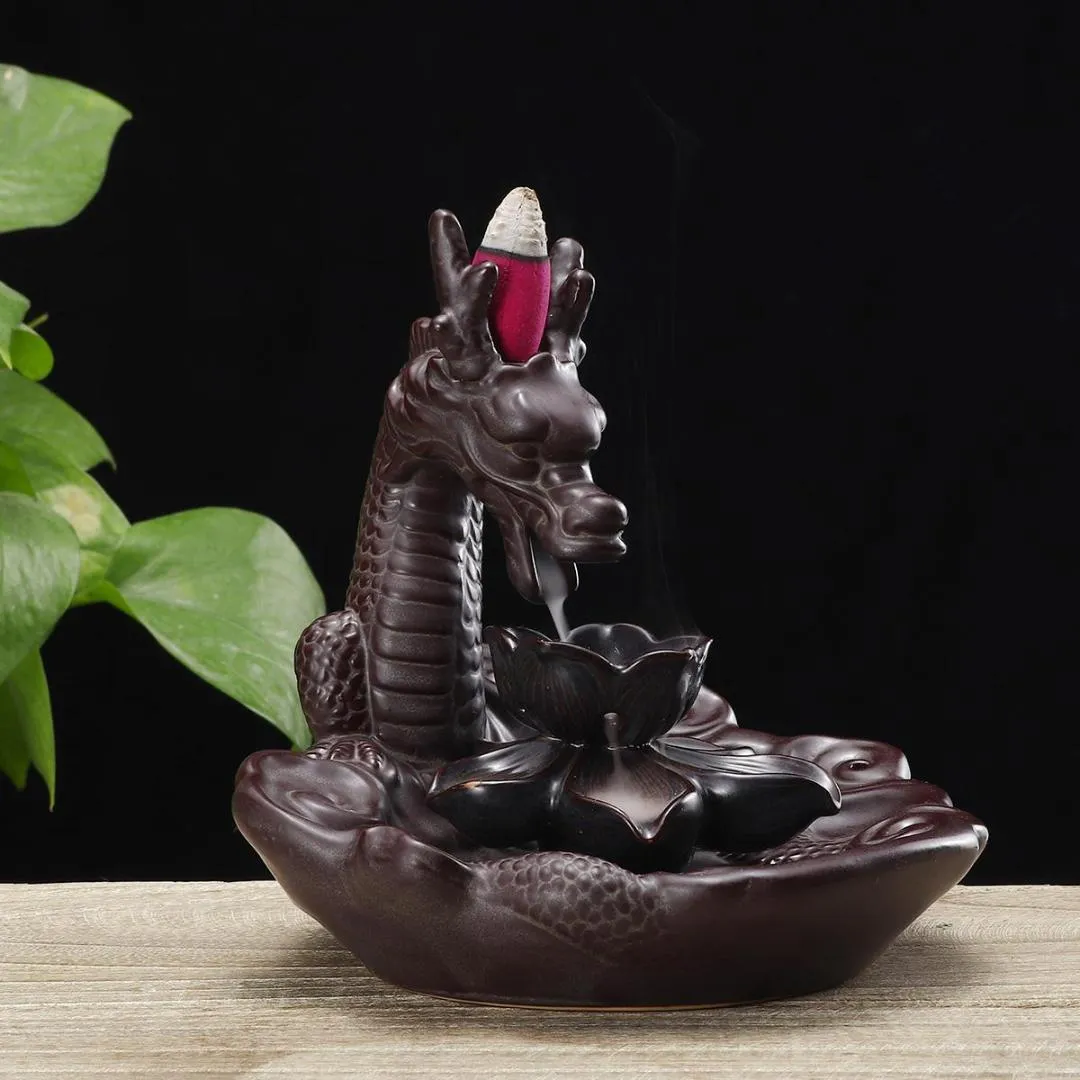 Backflow Incense Burner Creatives Home Decor Ornaments Keramiska Dragon Rökelsehållare Censer för vardagsrum