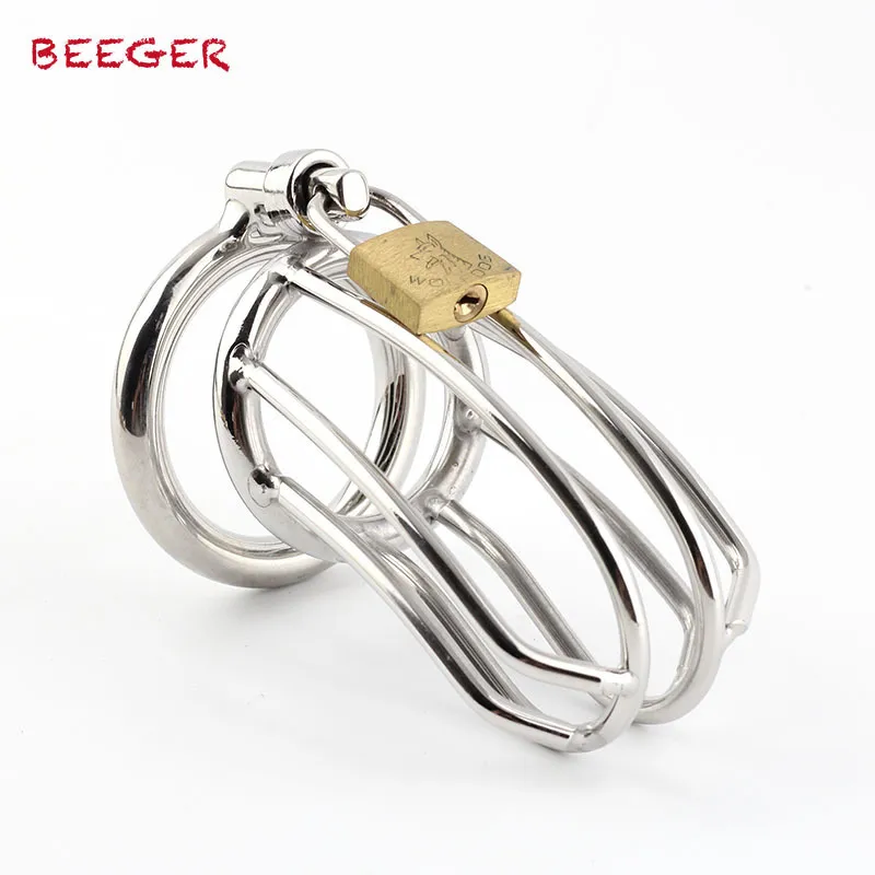 Cage de chasteté en métal Beeger longueur 80 mm (3,14 "), cage de chasteté en acier inoxydable pour homme Y19070602