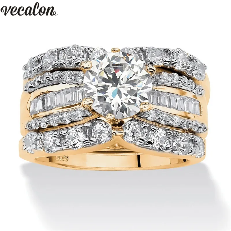 Vecalon 3-in-1 Vintage Lovers anello in argento sterling 925 Diamanti Cz Fedi nuziali per feste per gioielli da donna