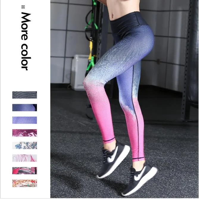 スポーツヨガパンツと女の子のズボンデジタル印刷と純粋な色の高強度弾性タイトなフィットネスアパレル