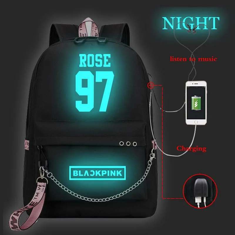BLACKPINK LISA ROSE Backpack With USB Charging Port School Bags