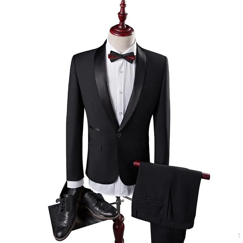 New Slim Fit Black Men Suites Wedding Groom Tuxedos 2 шт.
