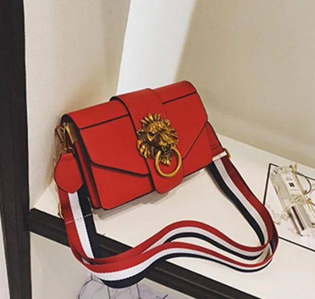 Designer Handbags Purses Broad Shoulder Strap Lady Bag Stylish Metal Lion Head Decorated Cross Body Small Square Bag Women BagsY