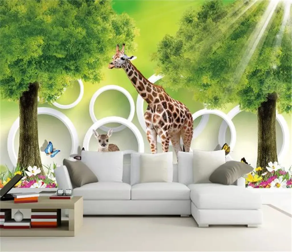 Custom Bakgrund 3D Lycklig Stark Giraff 3D Vardagsrum Sovrum Bakgrund Väggdekoration Bakgrund