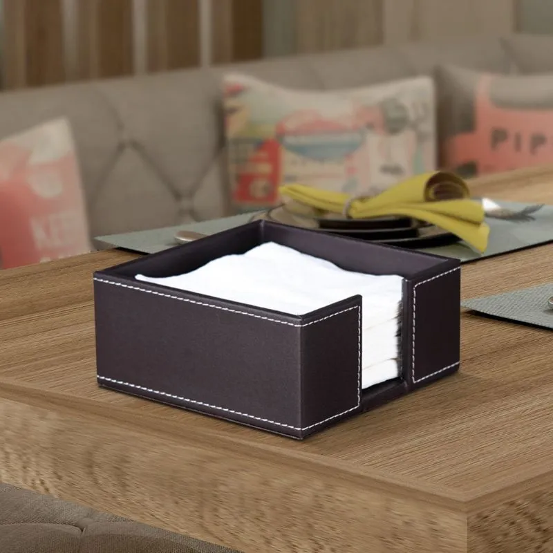 Tissue Boxes & Napkins Leather Square Cocktail Napkin Holder Box Paper