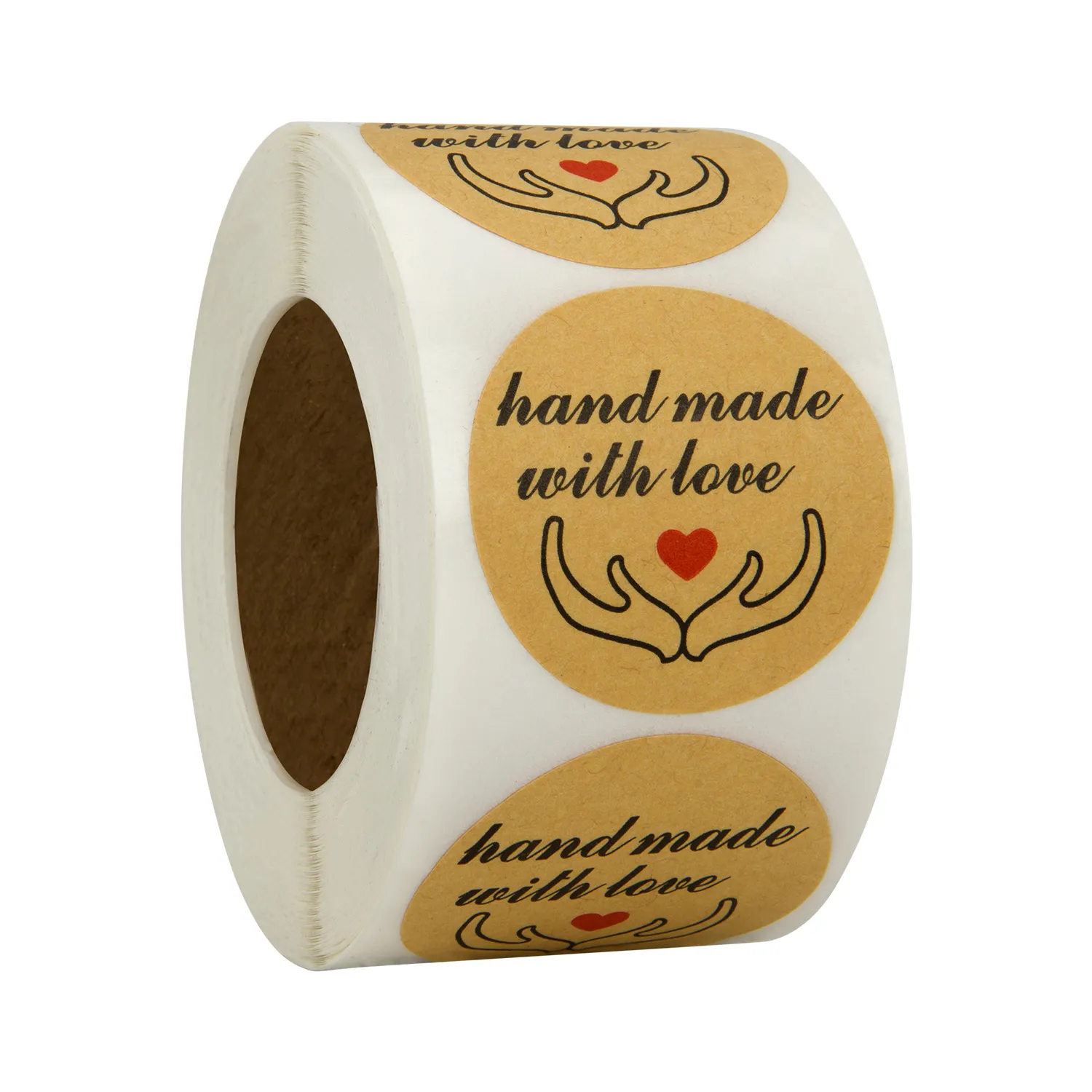 1 polegada 1000pcs feitos à mão com amor Kraft Paper Gift Packaging Tag Sticker Baked Products Tags de cartão de papel Diy Pacote de casamento adesivos