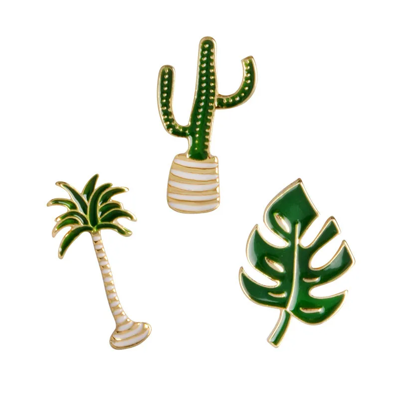 Lovely Badge Cactus pin Plant Potted Collar Shoe Lips Enamel Brooch Coconut Tree Cactus Leaves brooches Decorative Clothing Cartoon Pins YD0