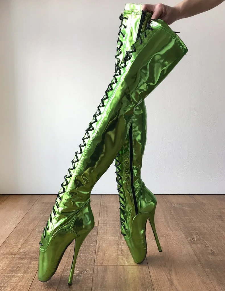 High Thigh Boots Sexy Fetish Heels Ballet Shoes Boot Heels Women Boots 18cm Extreme High Heel Green Thigh High Boots