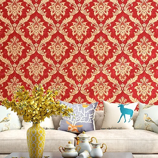 Wallpaper Europeu clássico preto vermelho do damasco Para Paredes de luxo elegante Stereo 3D em relevo texturizados papel de parede Home Decor