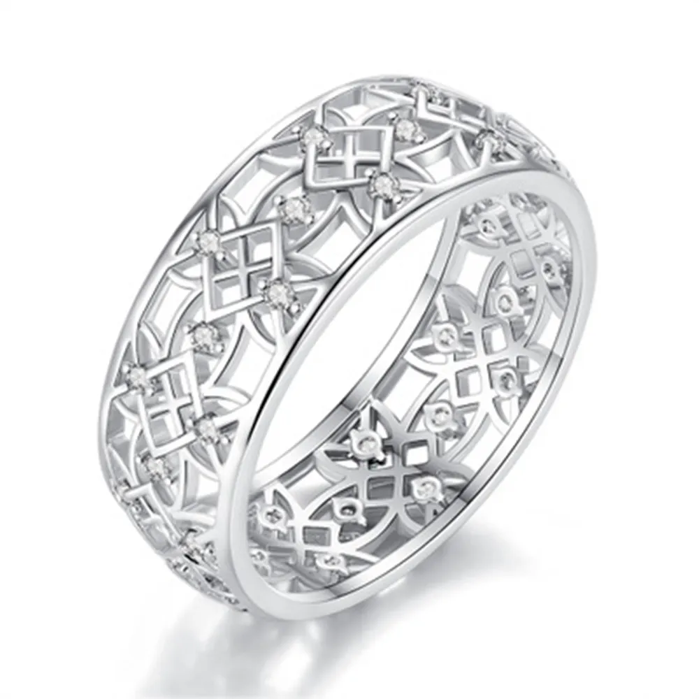 Cubic Cyrkon Ring dla Kobiet Hollow Dwukierunkowy pierścionek Biała Złota Biżuteria Moda Popularne Rhinestone Obrączki do Kobiecy