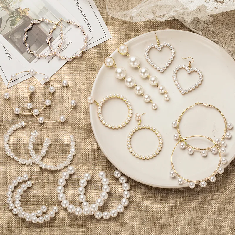 Orecchini da donna Orecchini per perle orecchini per perle per le donne cuore lunghi cerchio orecchino gioielli moda 2020 geometrico kolczyki orecchino