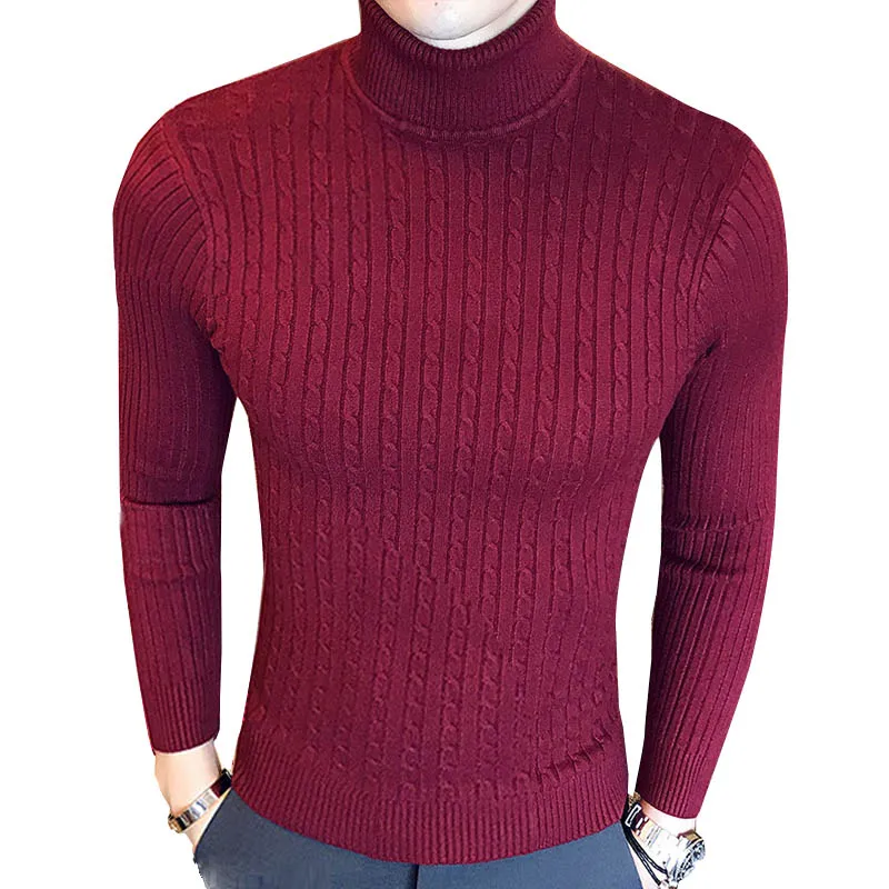Autumn Winter New Fashion Warm Sweater Men Turtleneck Mens Sweaters Slim Fit Black White Elasticity Pullover Men Knit Double col
