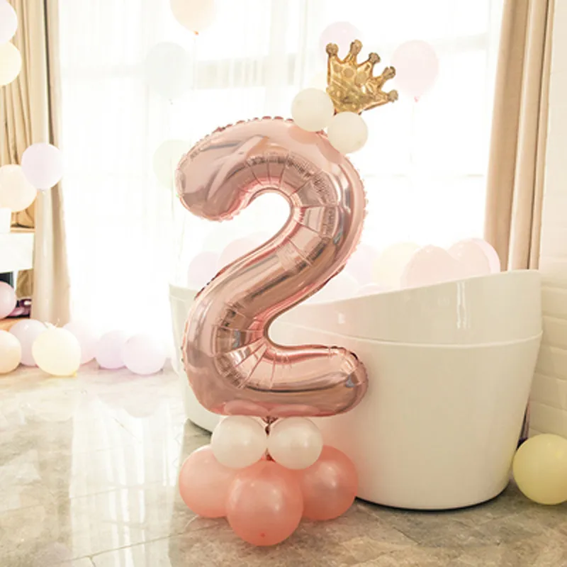 Comprar 12 Uds. Globos de aluminio con números de oro rosa, decoración de  fiesta de cumpleaños para niños, primera niña, princesa 1, 2, 3, 4, 5, 6,  7, 8, 9 años