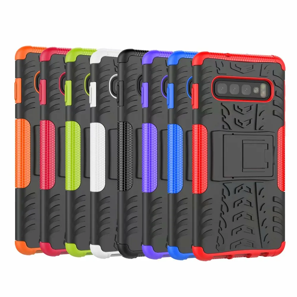 Hybrydowy kickstand Wplatanie Wytrzymałe Heavy Duty TPU + PC Pokrywa skrzynki dla Samsung Galaxy S10E S10 Plus J6 J4 Plus A6S A8S 50 sztuk / partia