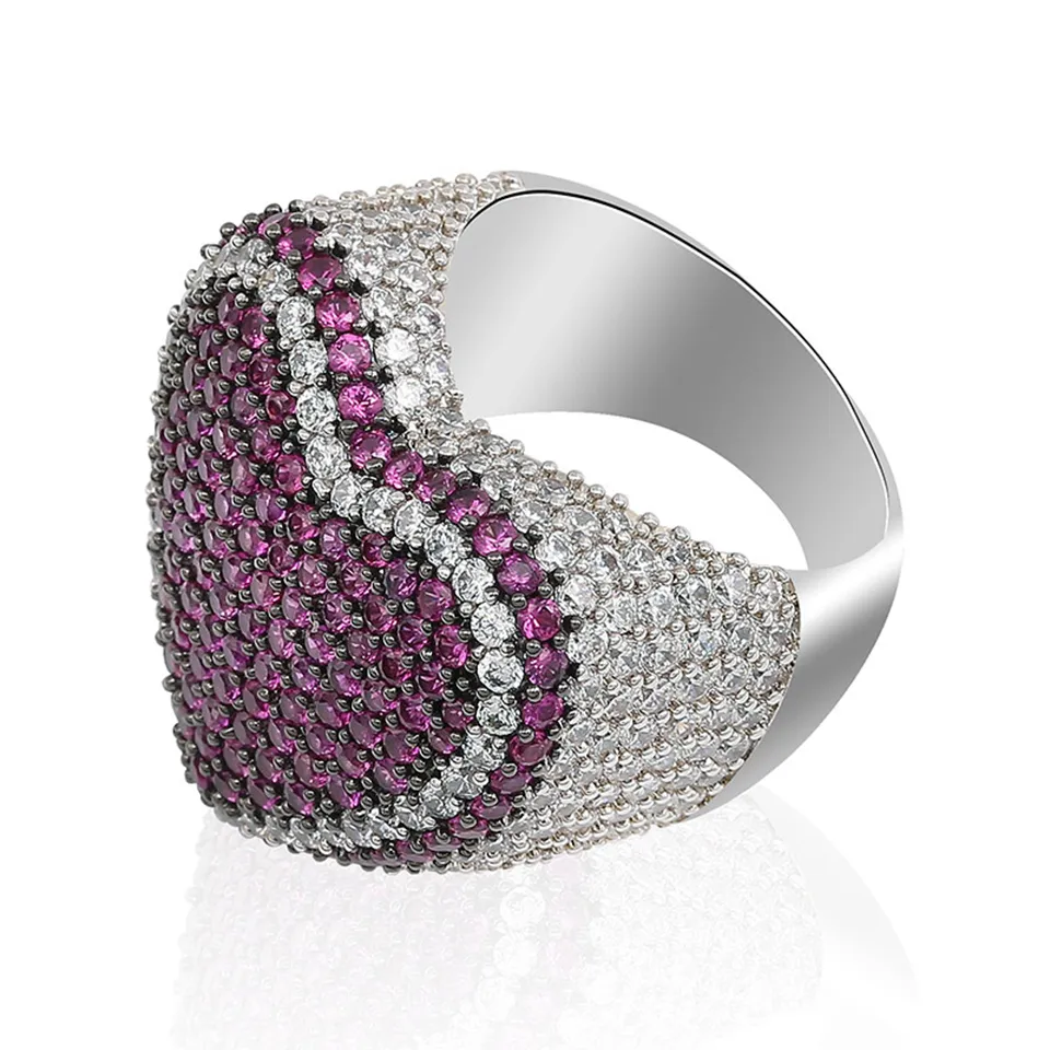 Men's Iced Out Cubic Zirconia Ring – Rhodium Plated Micro-Pave Hip Hop Ring With Velvet Pouch