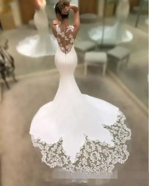 Boho Mermaid wedding attendee dress with Illusion Covered