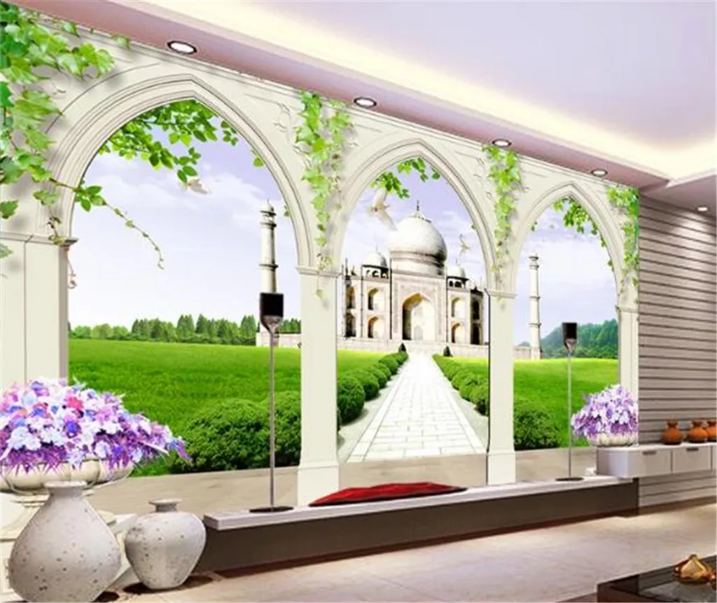 Custom Wallpaper 3d Dreamy 3d Taj Mahal Blue Sky And White Clouds Living Room Bedroom Background Wall Decoration Wallpaper