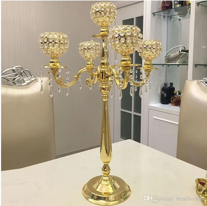 Guld / Silver Candle Holders Bröllopsdekoration Metal Crystal Centerpiece Dining Table Candelabra Stand Home Decor Mother Day