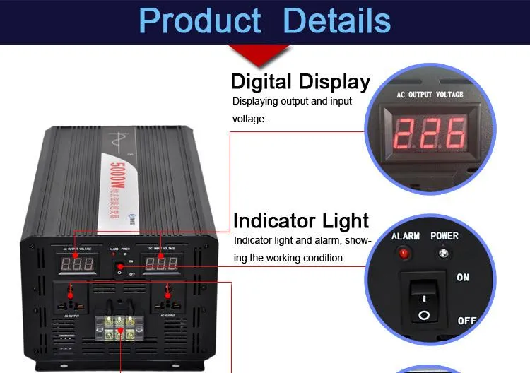 24V Power Inverter Pure Sine Wave 3000W DC 12V 24V 48V To AC 110V 220V ...