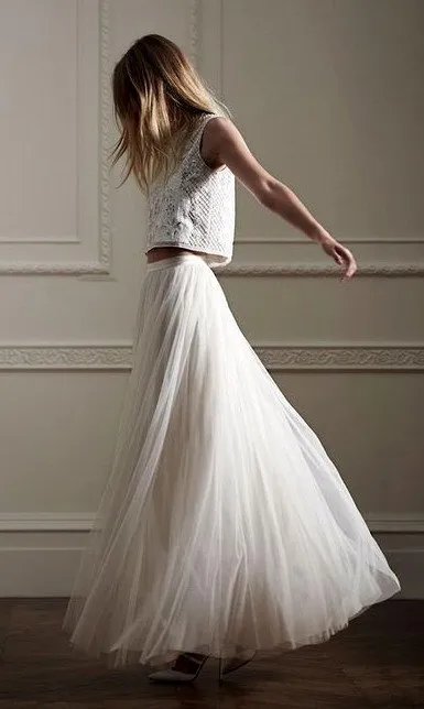 White Tulle Mesh Maxi Chiffon Maxi Skirt For Women Elegant