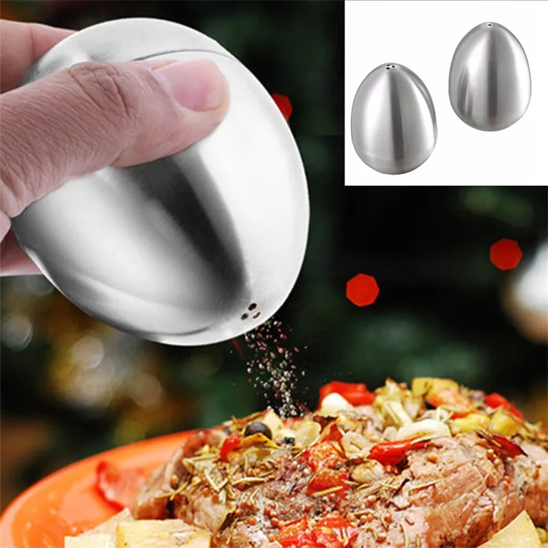 Egg Shape Seasoning Pot Stainless Steel Spice Jar Salt And Pepper Shakers Portable Barbecue Picnic Tools