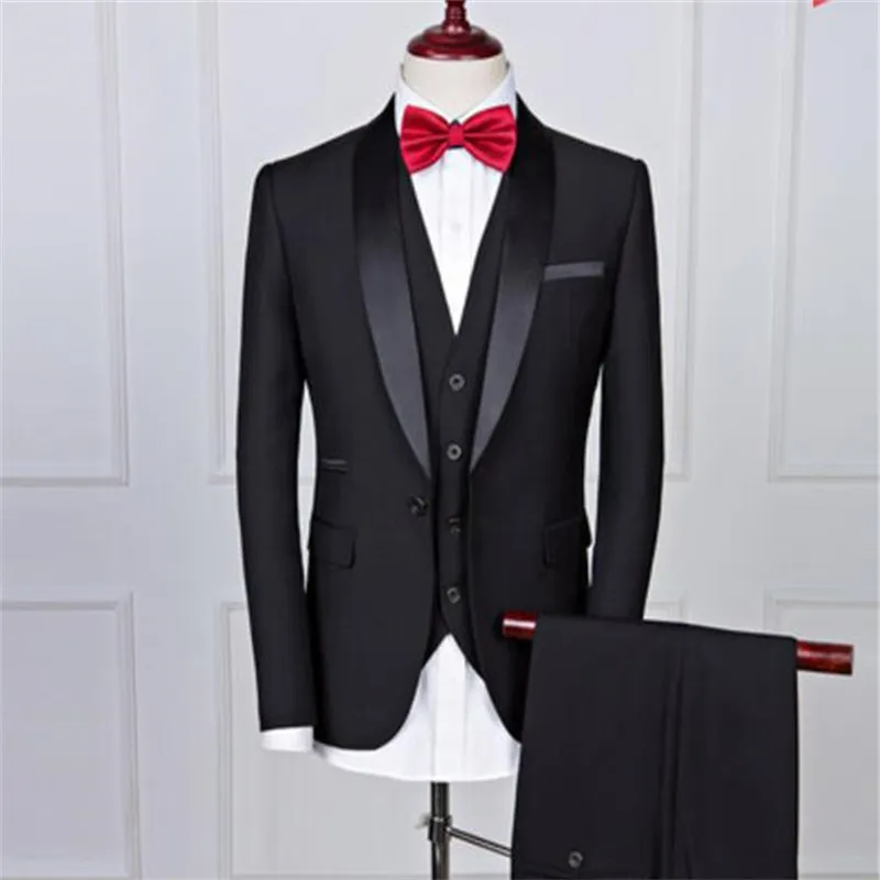 Beau châle revers garçons d'honneur un bouton marié smokings hommes costumes mariage/bal/dîner meilleur homme blazer (veste + pantalon + cravate + gilet) 026