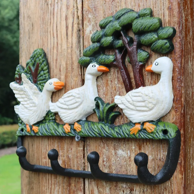Wrought Iron Three Ducks Rack Metal Wall Mount Key Coat Towel