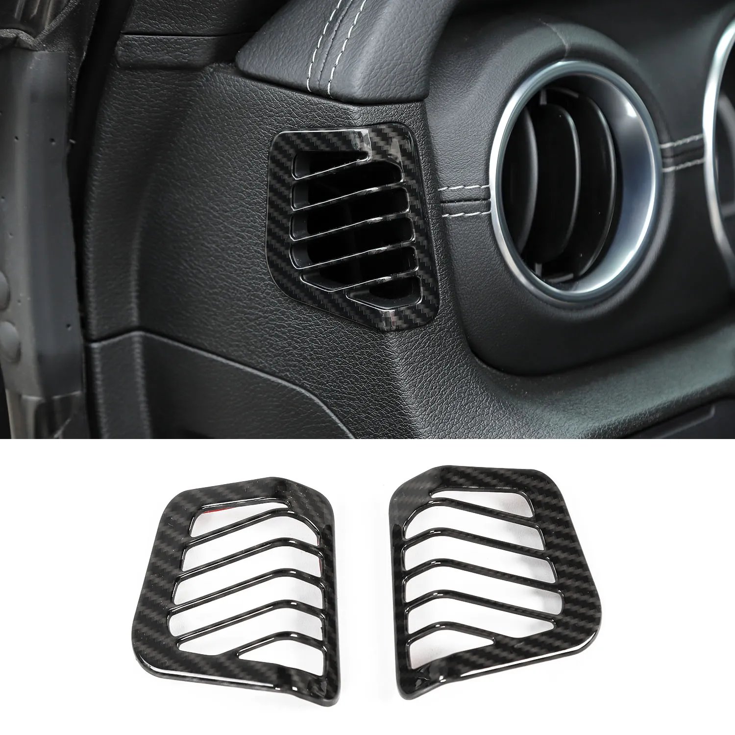 Dashboard Side Vent Dekorativa bågar Kolfiber för Jeep Wrangler JL 2018 Fabriksuttag Hög quatlity Auto Internt Tillbehör