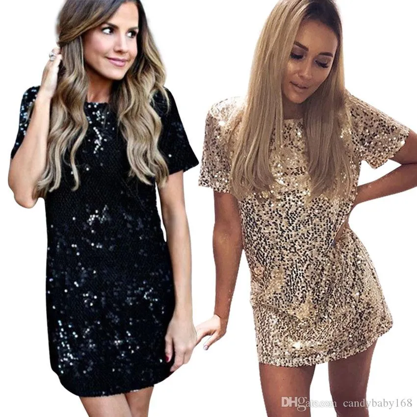 Gold Evening Dress: Womens Sequin Mini T Shirt Dress... From Nicedreaming,  $12.53 In Bulk | DHgate.Com