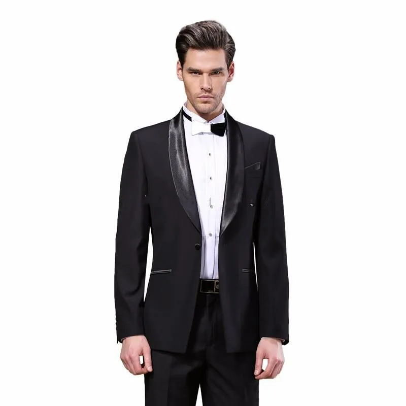 New Fantastic Style One Button Nero Smoking da sposa Scialle Bavero Groomsmen Mens Dinner Blazer Abiti (Giacca + Pantaloni + Cravatta) 294