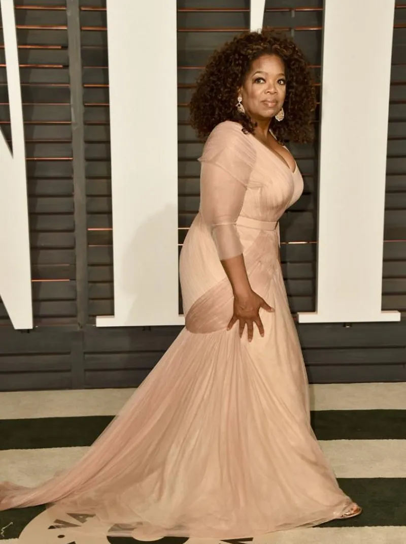 Oprah Winfrey Oscar Ünlü Kırmızı Halı Elbiseleri Şampanya Deniz Kızı Artı Beden Uzun Kollu Akşam Anne Kapalı Gelin Elbiseler224s