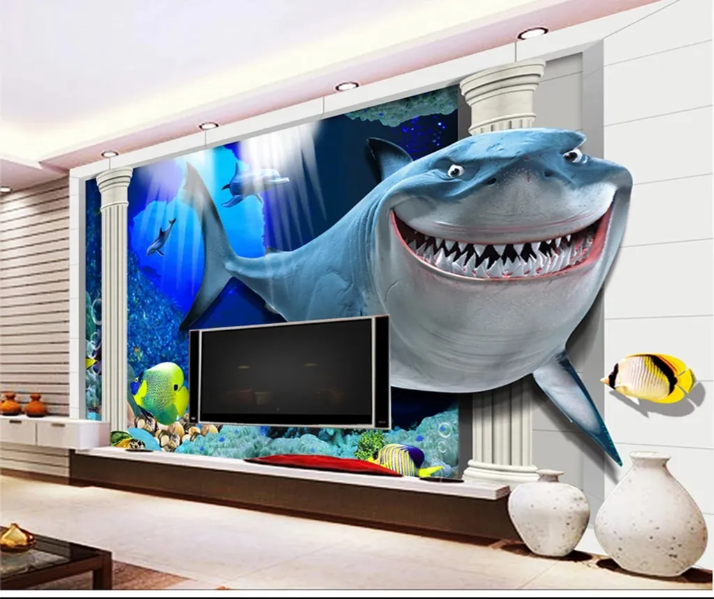 3d Wallpaper walls Cute shark 3d palace Roman column decoration interior high-grade beautiful wall paper