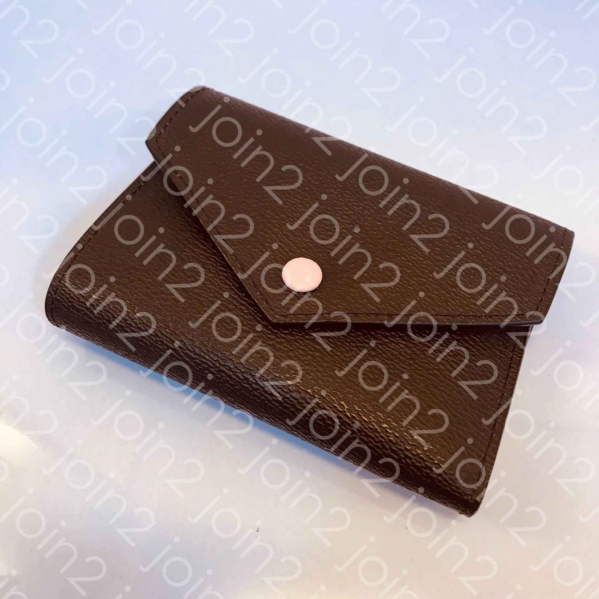 VICTORINE WALLET High End Fashion Womens Short Wallet Coin Purse Credit Card Holder Cash Compact Wallet Brown White Waterproof Canvas M41938