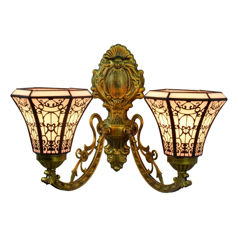 Baroque Vintage Tiffany Wall Art Lamp Stained Glass Wall Light Fixture Indoor Lighting Bedside Hanging Lamps