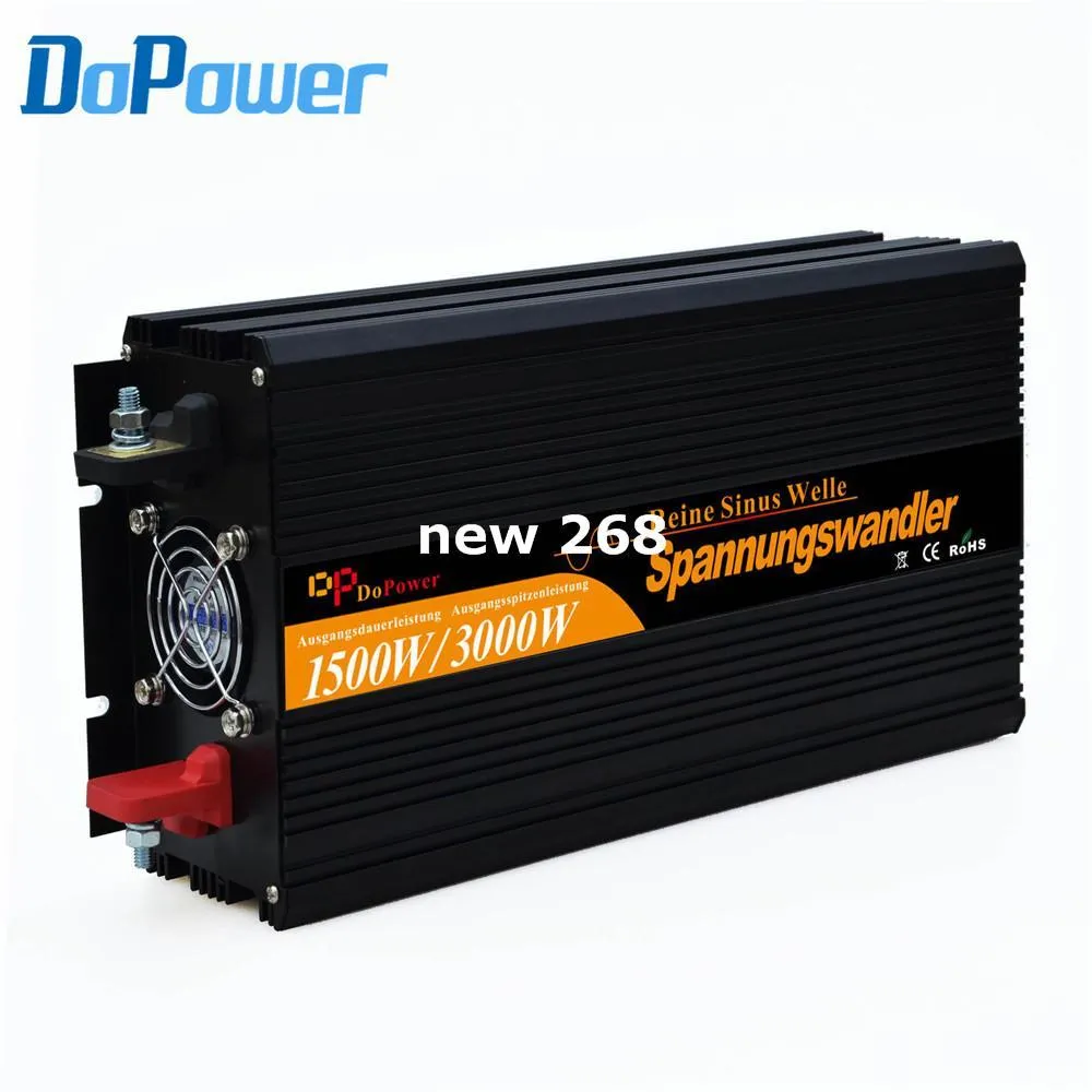 High Efficient 1500W DC 12V To AC 220v Pure Sine Wave Peak 3000w Car ...