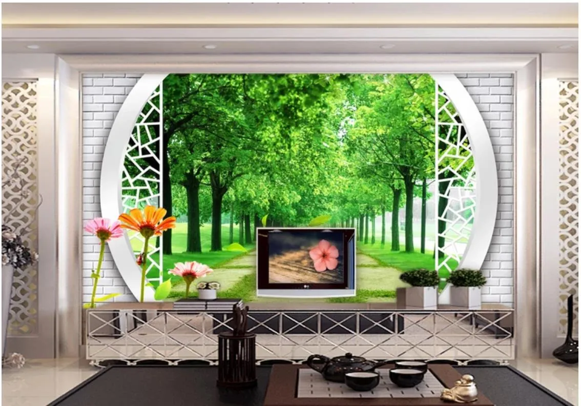 3D写真の壁紙カスタム3D壁の壁紙壁紙ステレオ3Dアーチウェイの木 - 裏打ちされたトレイル風景テレビの背景壁Papel de Parede