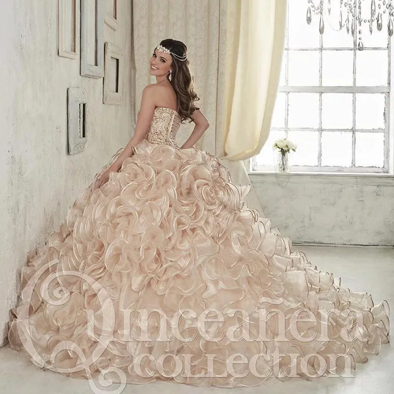 Luxurious Champagne Embroidery Crystals Ball Gown Quinceanera