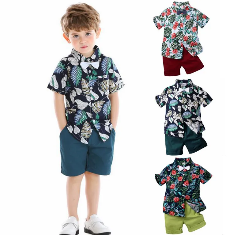 Zomer jongen ontwerper kleding kinderen gedrukt shirts effen korte broek 2 stks sets korte mouw kind outfits boutique kinderkleding 5 stks DW5326