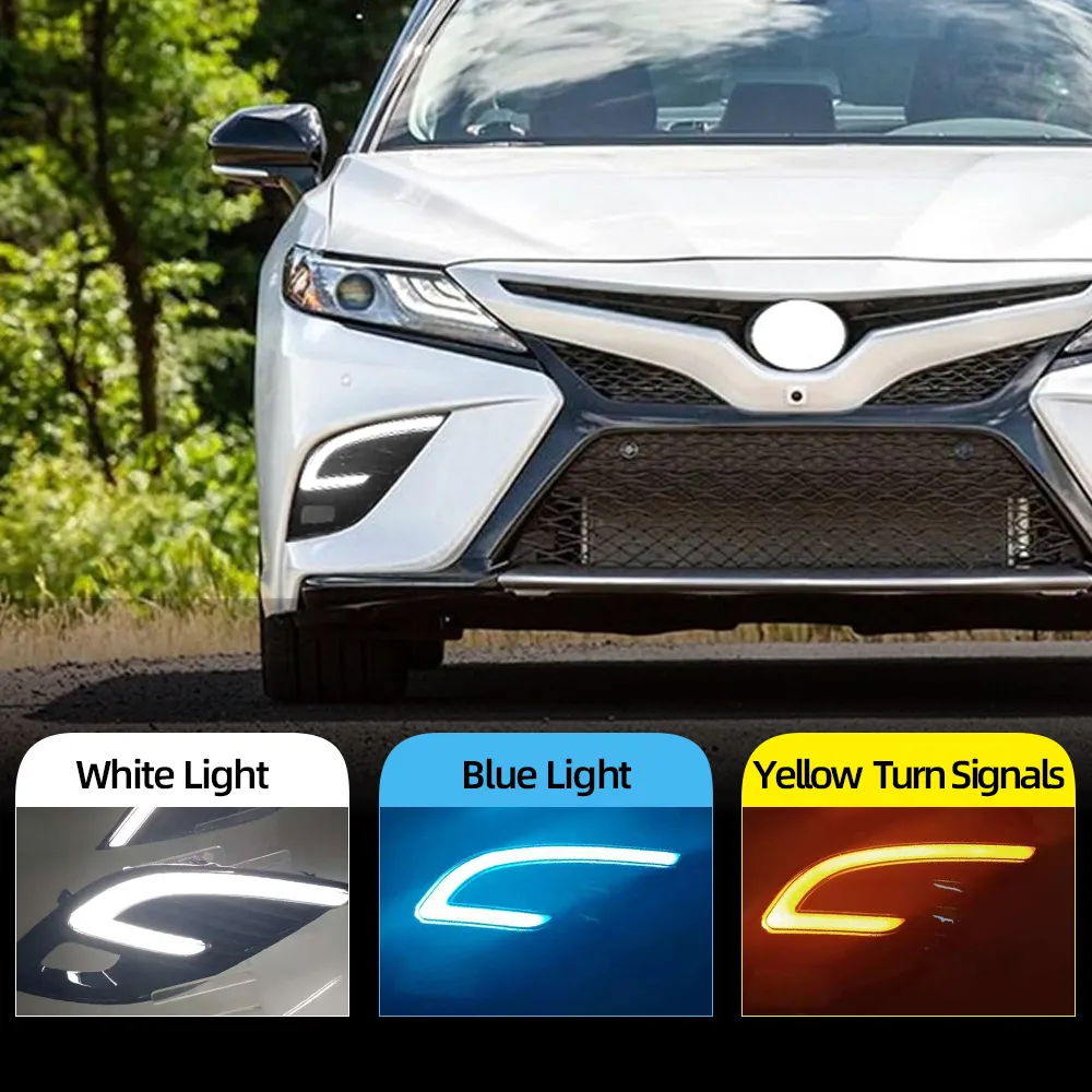 トヨタカムリ2018 2019 2020 XSE SE DRL LEDフォグランタイムランニングライトイエローターンシグナル付きのホワイトドライビングライトの2PCS