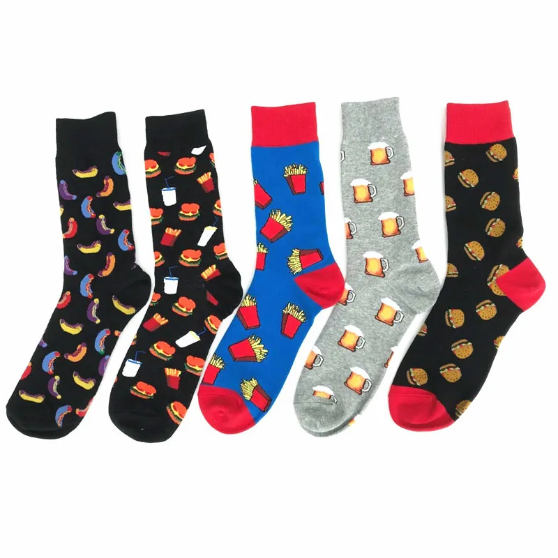 Calcetines japoneses Harajuku para Hombre, cerveza, Hamburgo, perro caliente, calcetines bonitos, comida divertida, Calcetines felices, Calcetines creativos para Hombre, 2 uds = 1 par