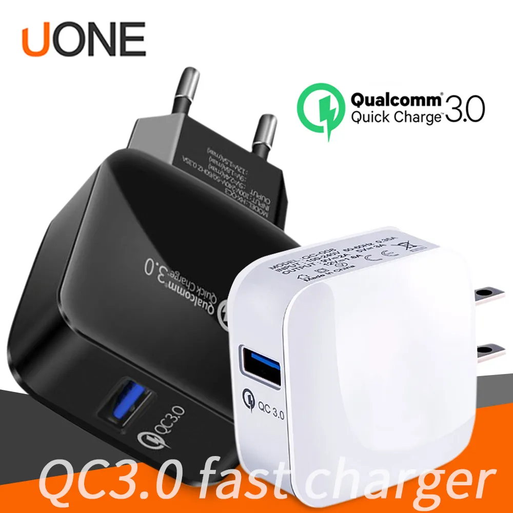 Hızlı Şarj QC3.0 Adaptif Hızlı Paket olmadan iPhone X Samsung S9 Not 9 için Seyahat Adaptörü Ev Duvar Şarj ABD AB Sürüm Şarj