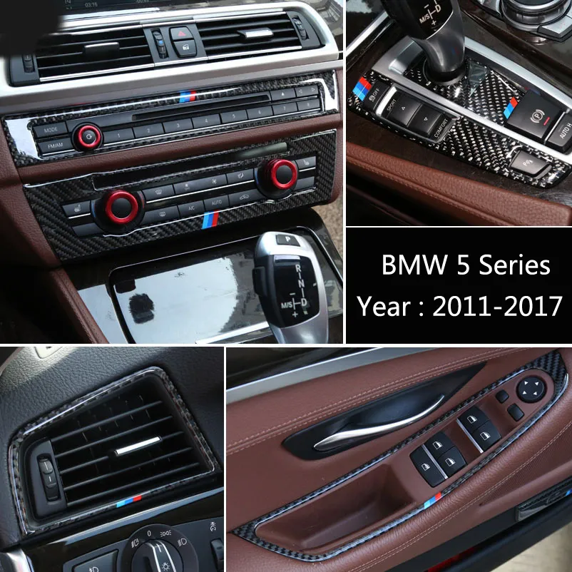 BMW 5 Serisi için Karbon Fiber Çıkartma F10 F18 Otomobil Merkezi Konsol Kapak Klima Çıkış Havalandırma Dekoratif Çerçeve Otomatik Accessor2602